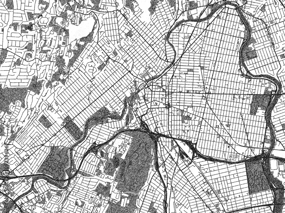 Fototapeta premium Sketch-style city map of Paterson New, Jersey, in monochrome black and white, perfect for wall art and editorial use.