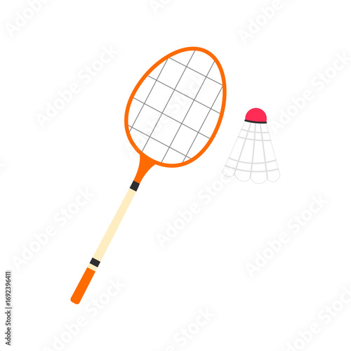 Vector illustration of badminton racket and shuttlecock in flat style. Sports equipment for training, competition, recreation and healthy lifestyle projects.