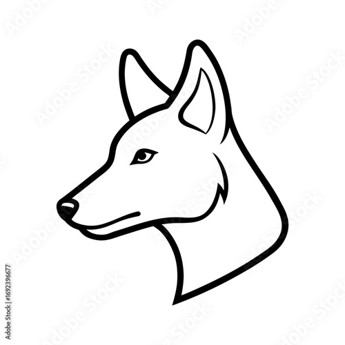 Dingo Head Outline Side View on White Background