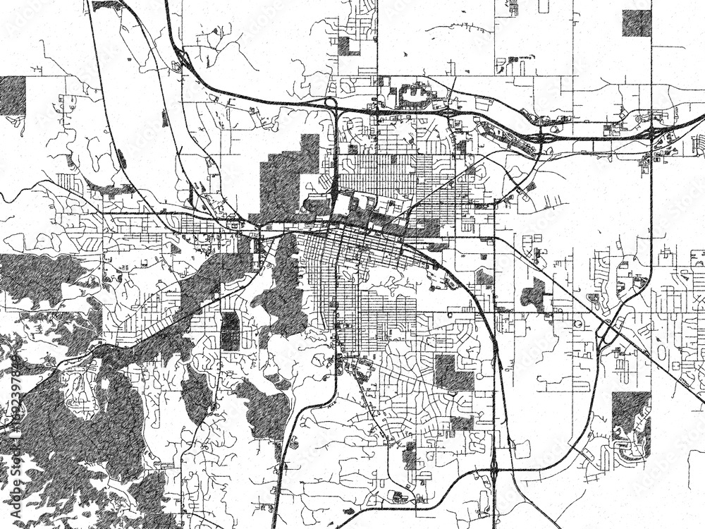 Fototapeta premium Black and white hand-drawn map of Rapid City South, Dakota, designed as a decorative illustration.