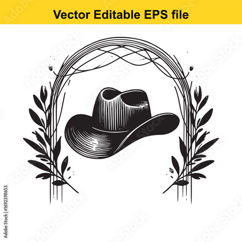 Vintage cowboy hat illustration isolated on white background