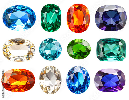 Assorted Bright Gemstones Cutout Isolated on Transparent Background PNG