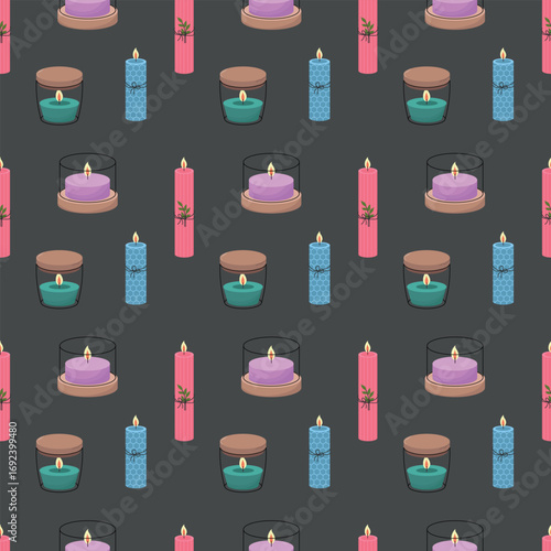 Colorful Candle Seamless Pattern on Dark Background