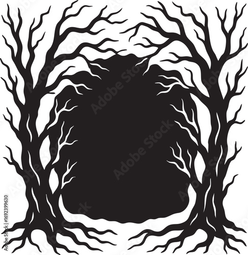 Dark tree silhouette frame
