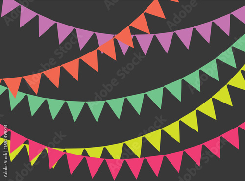 set of bunting flag illustration with various color on black background.eps