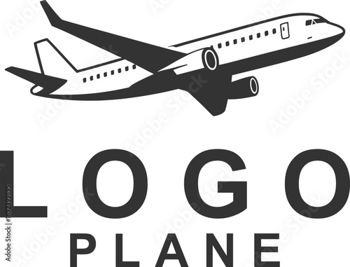 Airplane Logo Design: Monochrome Jet Plane Icon for Travel Business Branding