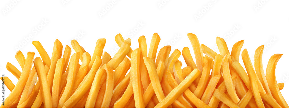 Fototapeta premium Crispy golden french fries piled high, a delicious and irresistible snack perfect for any occasion with copy space
