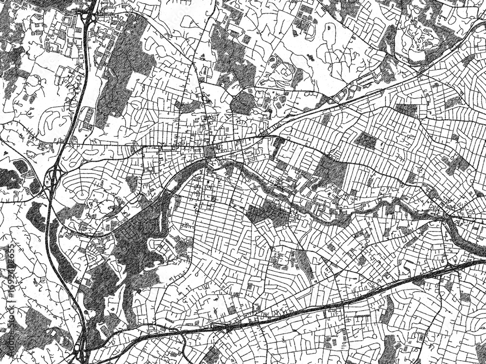 Fototapeta premium Urban map of Waltham, Massachusetts, illustrated in monochrome with a strong grid and shaded elements.