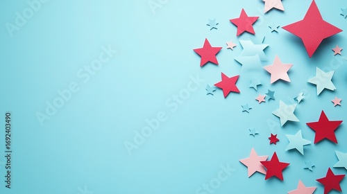 Grandparents Day Flat Lay with Red White Blue Stars on Light Blue Background, Copy Space for Card and Social Media Design
