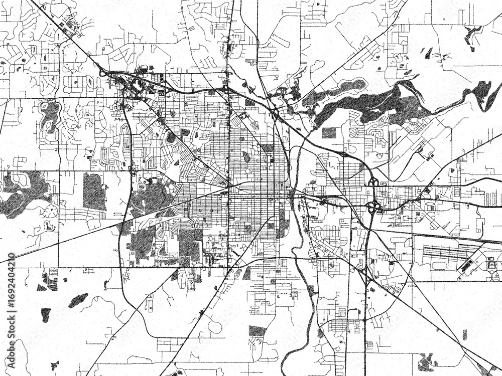 Naklejka premium Sketch-style city map of Albany, Georgia, in monochrome black and white, perfect for wall art and editorial use.