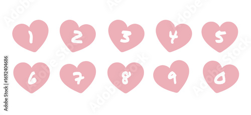 simple pink heart number tag icon for 0-9