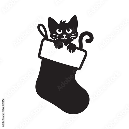 Cute Cat in a Christmas Stocking Silhouette Holiday and Festive Apparel Design