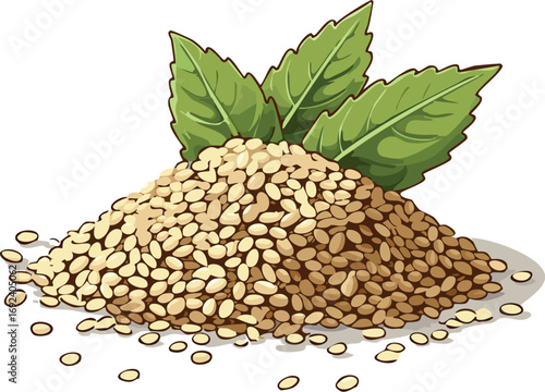 Sesame Seeds and Leaves