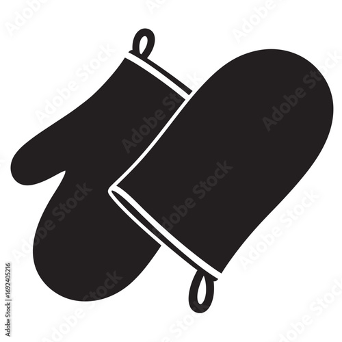 black and white silhouette of pot holders or oven mitts vector on white background