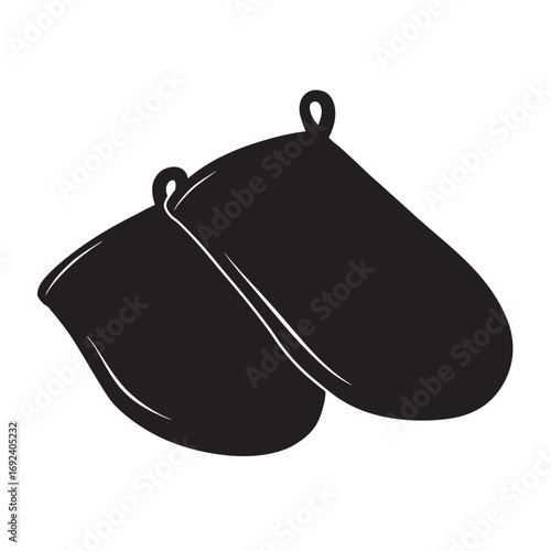 black and white silhouette of pot holders or oven mitts vector on white background