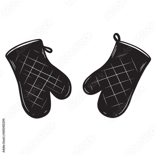 black and white silhouette of pot holders or oven mitts vector on white background