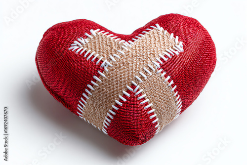 Broken Heart Stitched with Bandage isolated on white