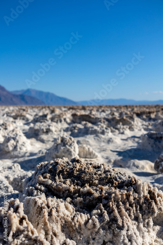 White salt formations and desert floor in California