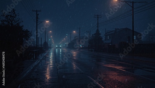 Night City in Winter Season, Raindrop, Road, using generative ai