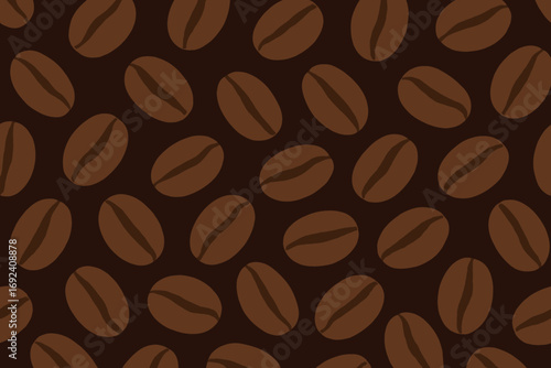 Coffee beans scattered on dark background creating a rich texture reminiscent of a cafe ambiance