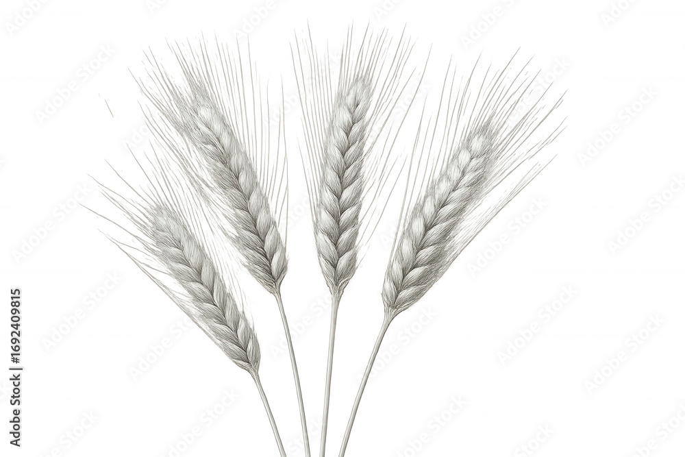 Fototapeta premium Four ears of wheat growing on transparent background, useful for graphic design projects related to agriculture, food, and nature