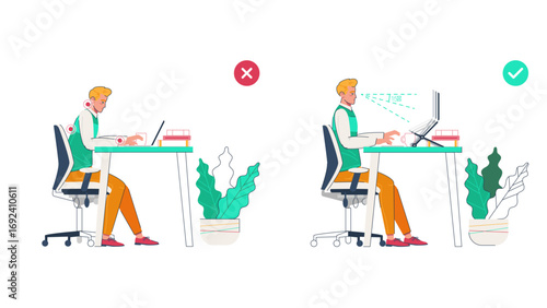 Office Ergonomics. How To Sit Properly at Your Desk. Style Version 06