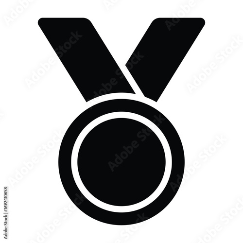 Black silhouette of a medal with ribbon. Minimal style ideal for success, achievement, or award themes.