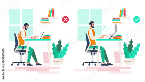 Office Ergonomics. How To Sit Properly at Your Desk. Style Version 02