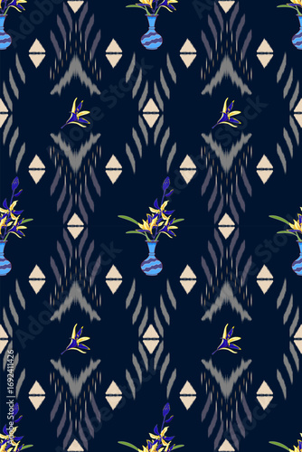 Luxury navy Batik, Bali, Aztec seamless pattern for textile wrapping