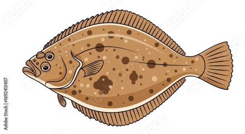 Cartoon Illustration of a Flatfish with Brown Spots on White