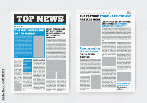 classic tabloid newspaper design layout template.  professional editorial journal news paper newsletter design.