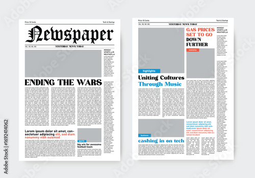 classic tabloid newspaper design layout template.  professional editorial journal news paper newsletter design.