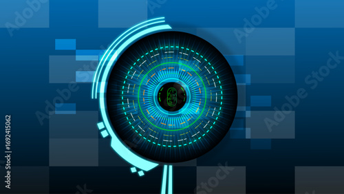 Biometric digital eye with fingerprint scan and futuristic interface