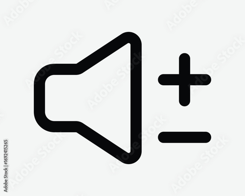 Speaker Volume Adjustment Up Down Radio Sound Adjust Dial Increase Decrease Plus Minus Black Outline Line Sign Symbol Audio Button Control Graphic