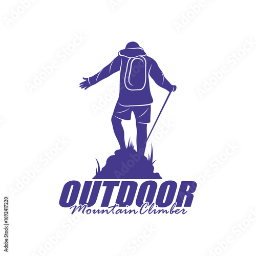 Mountain climber hiker silhouette, Hiker mountain climber adventure logo design vector template