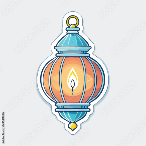 A colorful cartoon illustration of a traditional lantern with a lit candle inside.