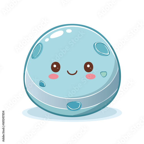 Cute cartoon illustration of a blue planet with a smiling face and adorable features.