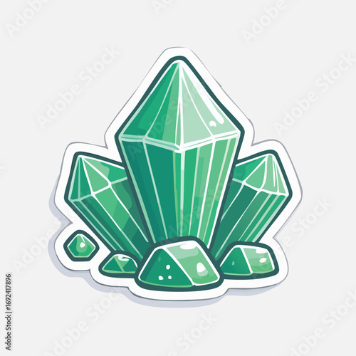 Illustration of a cluster of green crystals, with a white outline, perfect for stickers.