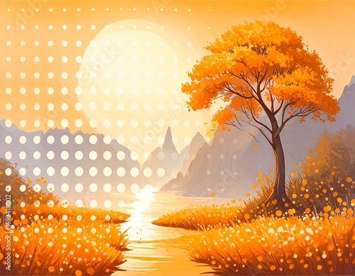 Autumnal landscape with a sunlit valley