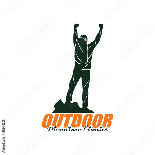 Mountain climber hiker silhouette, Hiker mountain climber adventure logo design vector template