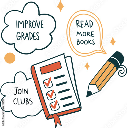 Back to school business success plan with a pencil checking off a list of financial documents