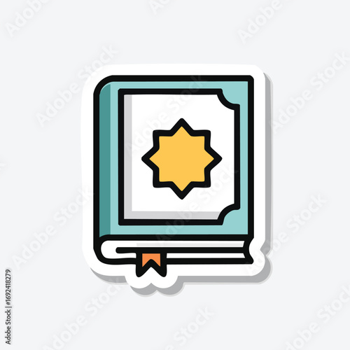 Illustration of a closed book with a star symbol on the cover, representing religious text.