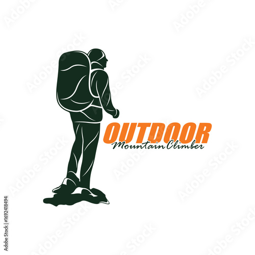 Mountain climber hiker silhouette, Hiker mountain climber adventure logo design vector template