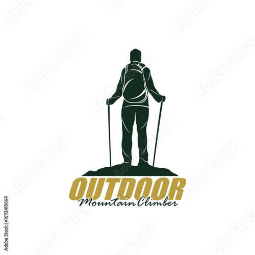 Mountain climber hiker silhouette, Hiker mountain climber adventure logo design vector template