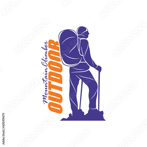 Mountain climber hiker silhouette, Hiker mountain climber adventure logo design vector template