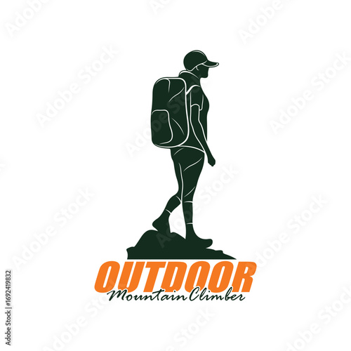Mountain climber hiker silhouette, Hiker mountain climber adventure logo design vector template