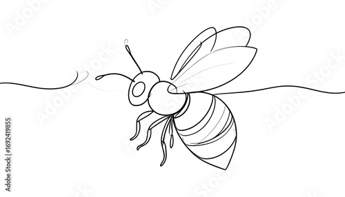 Simple line drawing of a bee flying over water