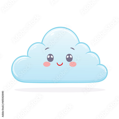A cute cartoon illustration of a fluffy, smiling cloud with rosy cheeks and big eyes.