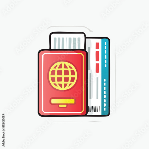 A red passport with a globe symbol and a boarding pass, ready for travel.