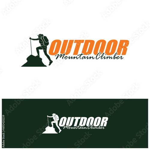 Mountain climber hiker silhouette, Hiker mountain climber adventure logo design vector template